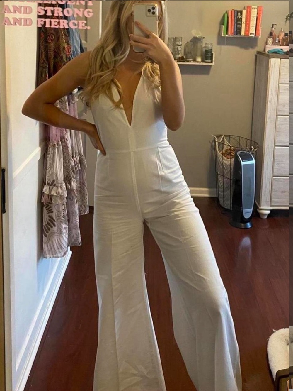 Free People Cream Plunging V-Neck Wide-Leg Jumpsuit
